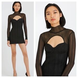 HERVE LEGER / NWT NEW layered sheer ribbed plated mini dress in black small s